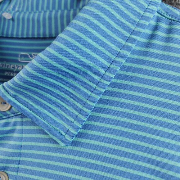 Vineyard Vines Performance Polo Shirt Men Striped Blue Green Stretch Adult Peru - Picture 5 of 16